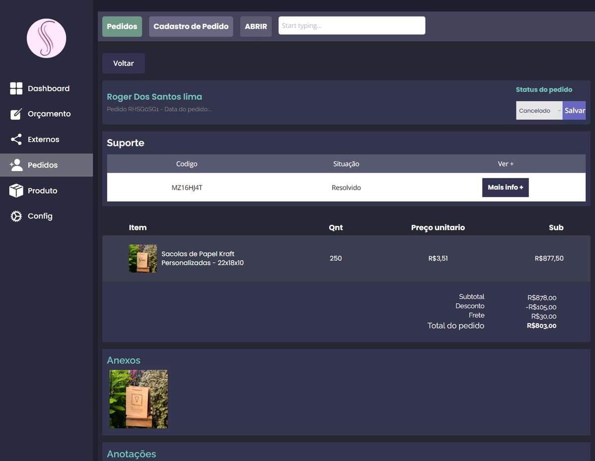 Gestão de Pedidos Admin