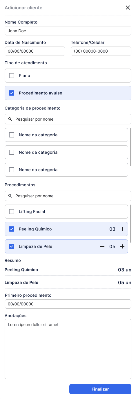 Cadastro Procedimento Avulso