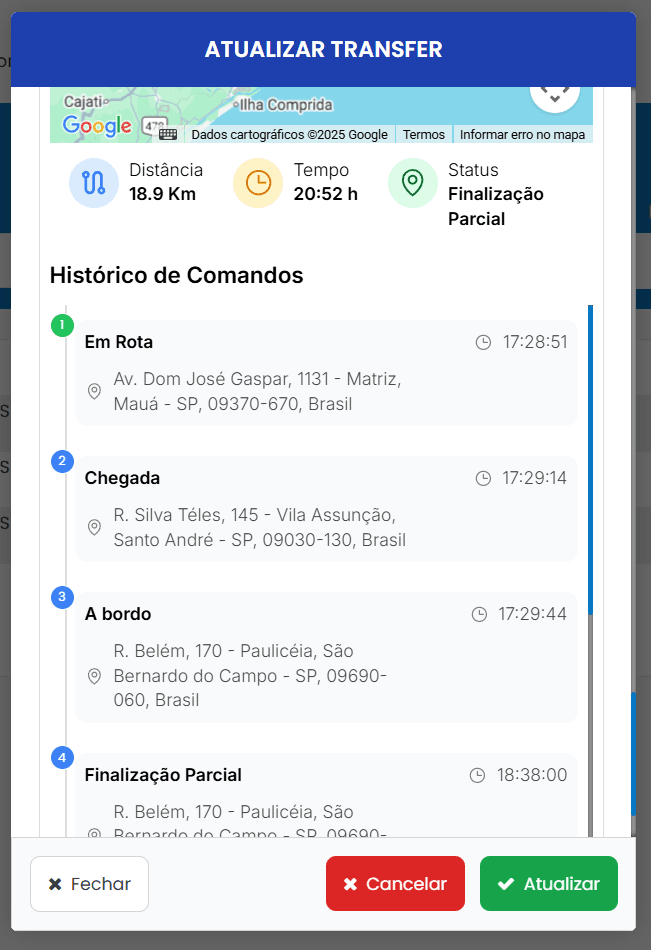 Histórico de Rota com Timeline Geolocalizada