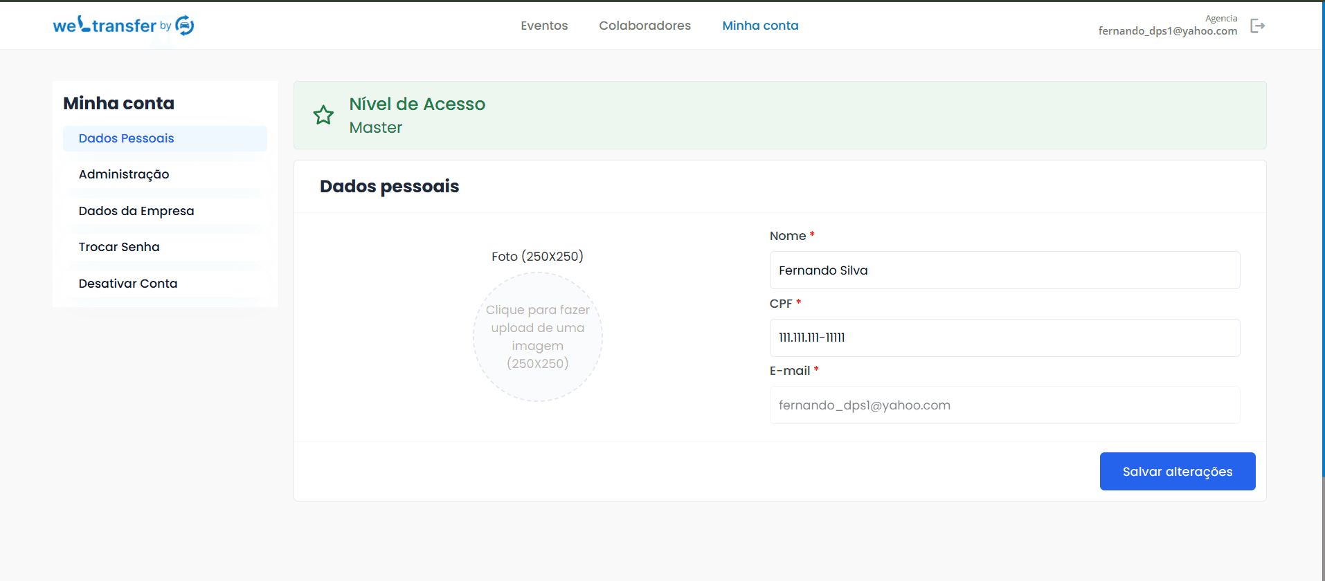 Configurações de Conta e Nível de Acesso
